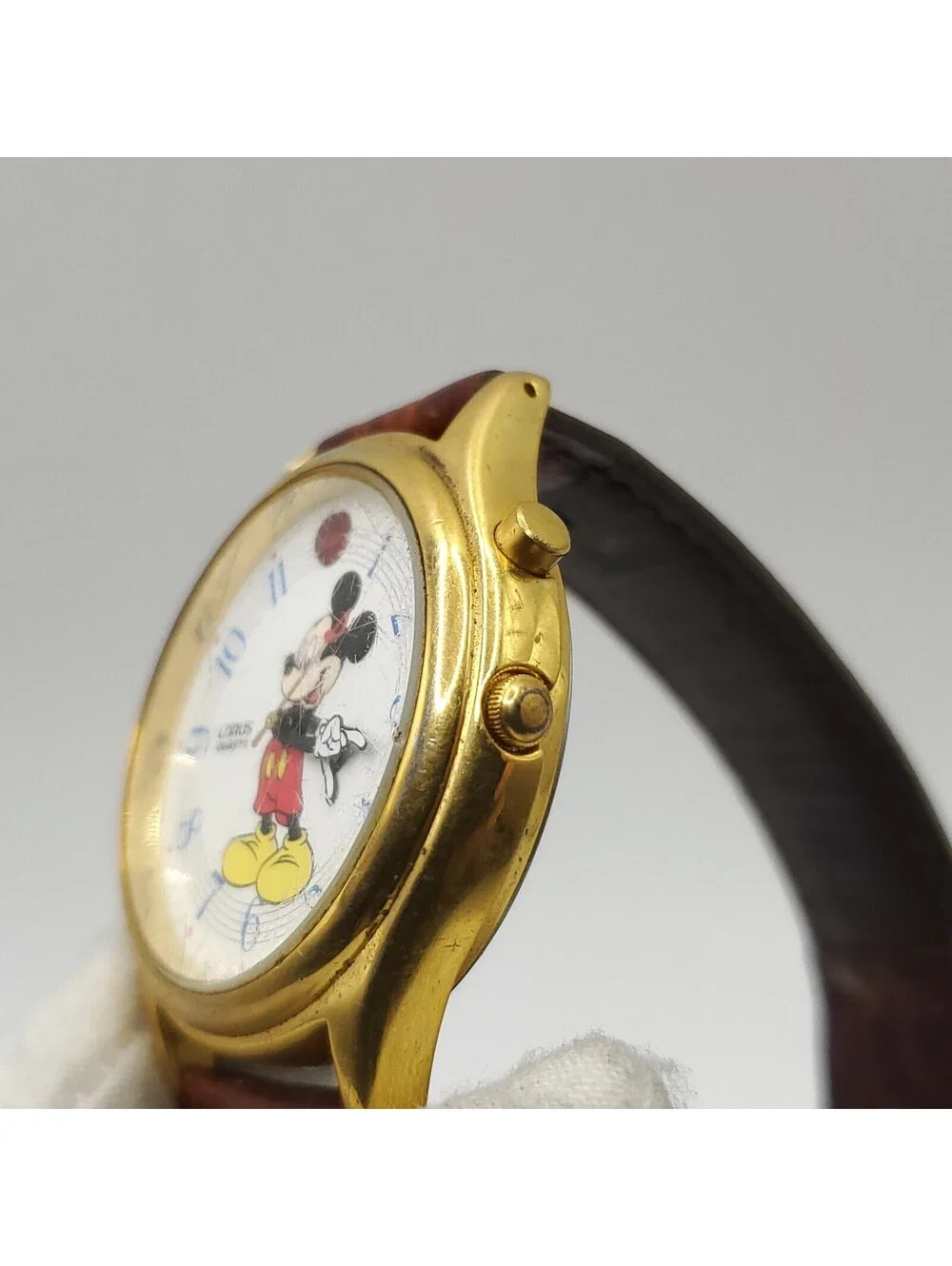 Vintage Lorus Mens Watch 36mm Mickey Mouse Musical Leather V52F-0A10 New Battery
